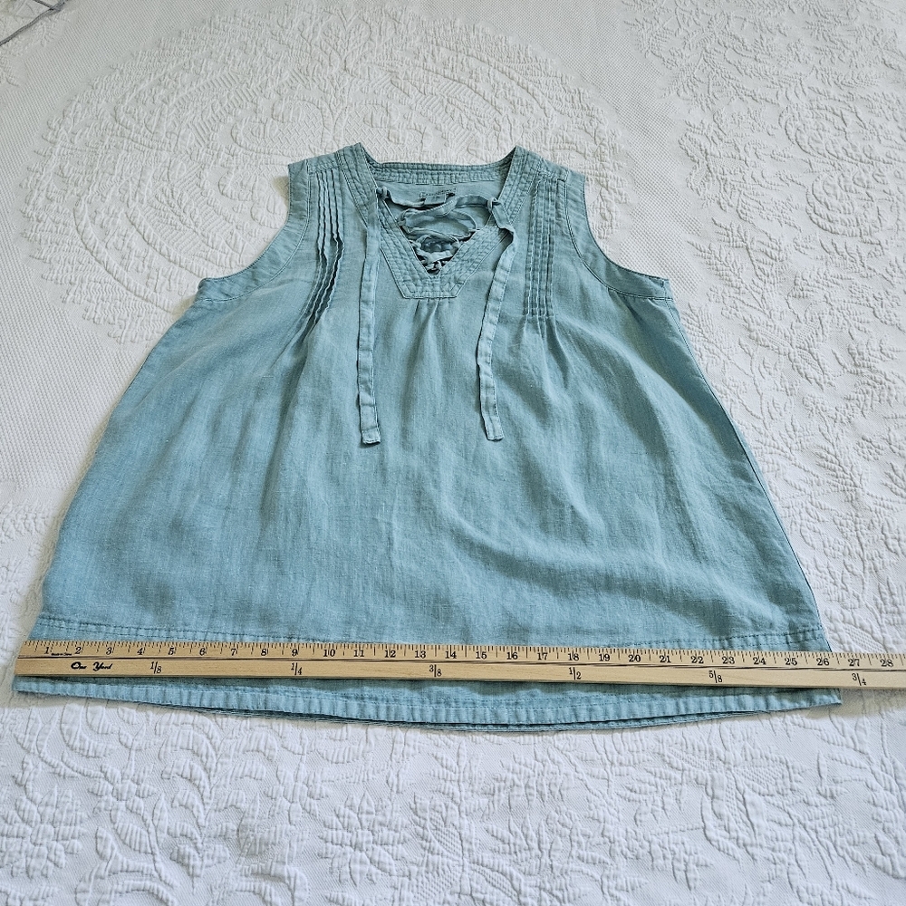 Artisan NY 100% linen blue blouse lace up front coastal Lagenlook size M - Picture 6 of 8